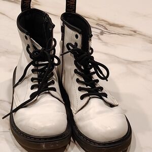 Dr. Martens White With Black Soles And Accents Lace-Up Boots
